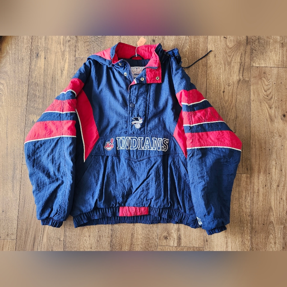 Vintage 90s MLB Starter Cleveland Indians 1/2 Zip Pullover Sz Med